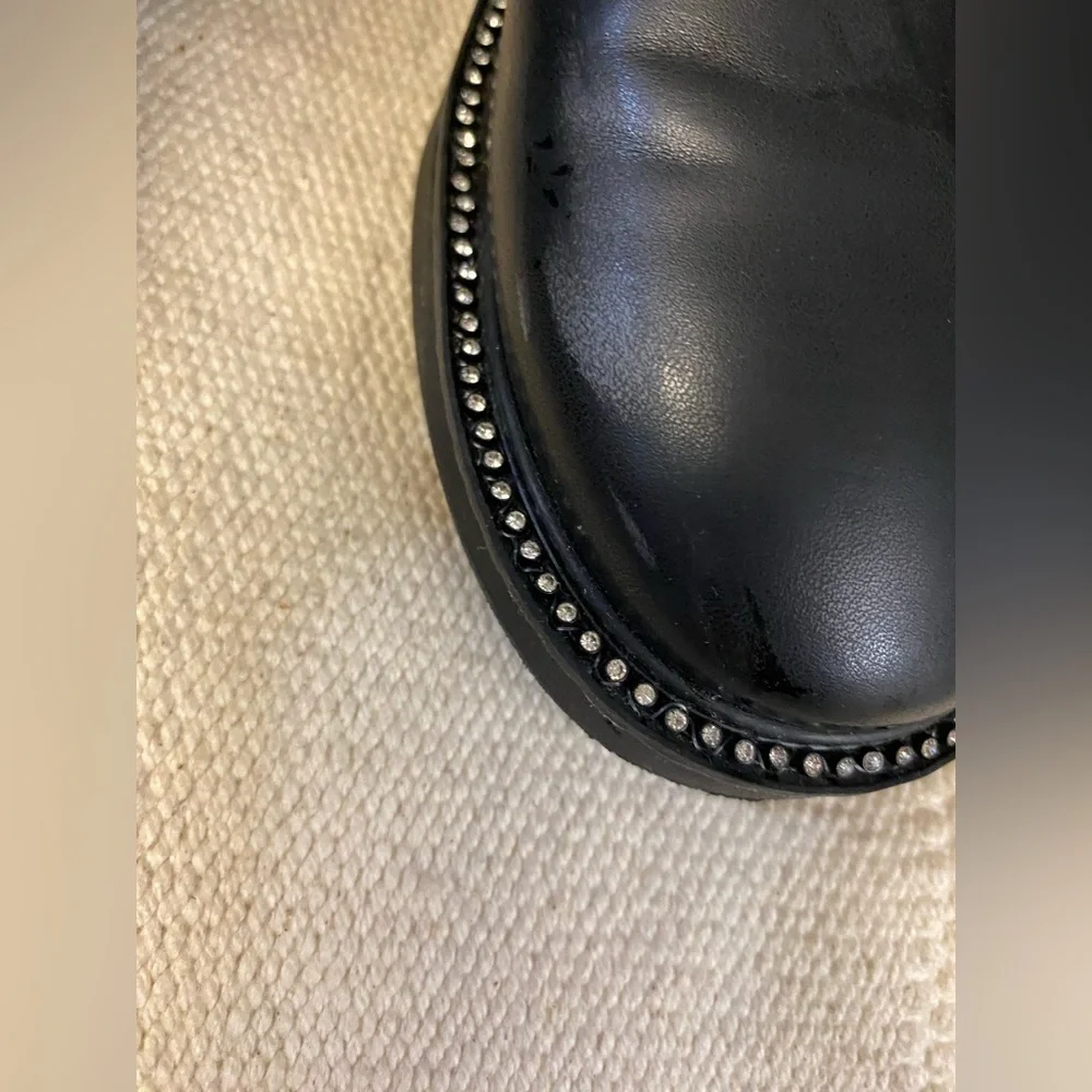 Zara Chic Black Leather Boots with Silver Studs Sz 33